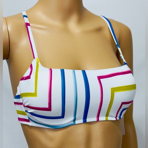 Shade & Shore White Geometric Pattern Light Lift Bikini Top 32B - Picture 2 of 10